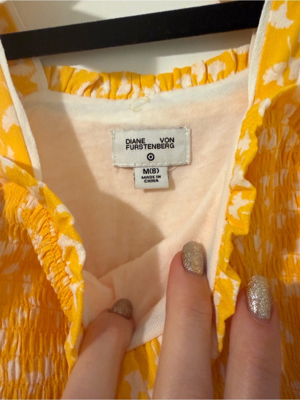 NWT DVF Girls Yellow Floral Smocked dress with Tie Straps - Picture 4 of 5